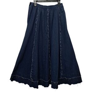 Vintage Liz E Parker Old West Praire Boho Denim Frayed Maxi Skirt Texas Sz 12